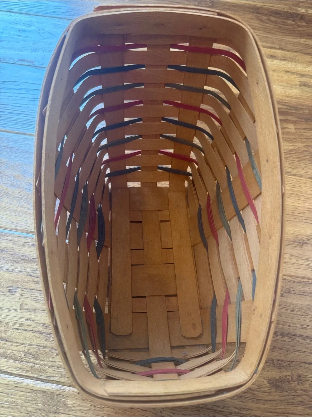 Longaberger Natural Woven Basket with Red and Green Accents